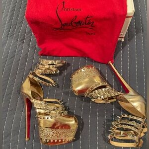 Christian Louboutin Rose Gold Platform Heels with Spikes